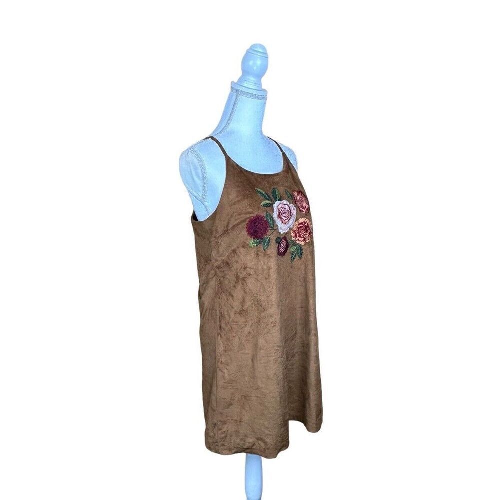 Altar’d State Suede Floral Brown Embroidered Racerback Slip Dress Women’s Small - Picture 7 of 13